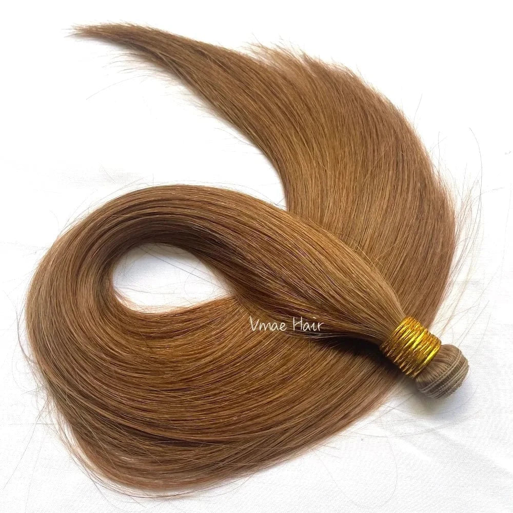 14 Inches / #6 VMAE Peruvian Virgin Unprocessed Raw Cuticle Aligned Double Drawn Straight Hand Tied Flat Genius Weft Hair Extensions Human Hair