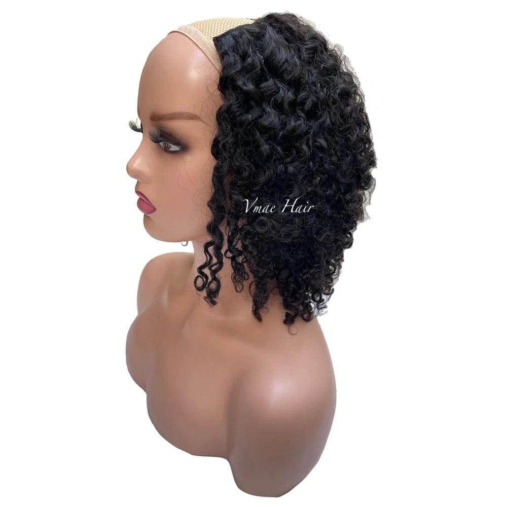 14 Inches / Afro Kinky Curly A VMAE Raw Virgin Cuticle Aligned 130 Density Indian Afro Kinky Curly 4A 4B 4C Kinky Straight  Human Hair U Part Wig