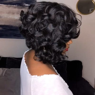 14 Inches / as  show wholesale prices Synthetic 14inches New European beauty fashion black wigs partial short curly hair synthetic headgear