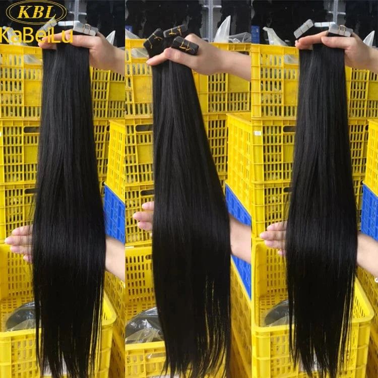 14 Inches / Black Free Tangle Yaki Tape In Extension For Women 100% Unprocessed Full Hair Bangs Clip In Hair Extension 100% Virgin Human Hair