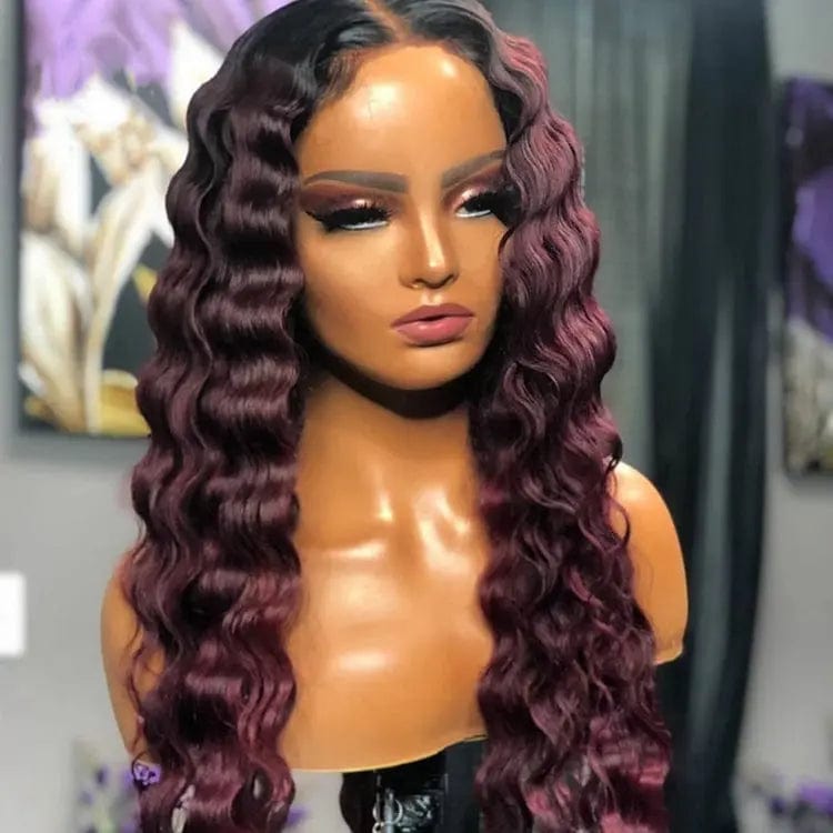 14 Inches / #Burgundy Color Ombre Burgundy 99j  Remy Human Hair HD Lace Front Wigs Water Wave Fast Shipping Perruque Virgin Human Hair Wig