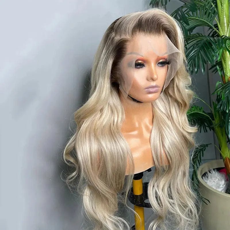 14 Inches / Color 3 Pre plucked Ombre Blonde Cuticle Alighed Human Virgin Hair 13*4 Transparent HD Lace Front Wigs