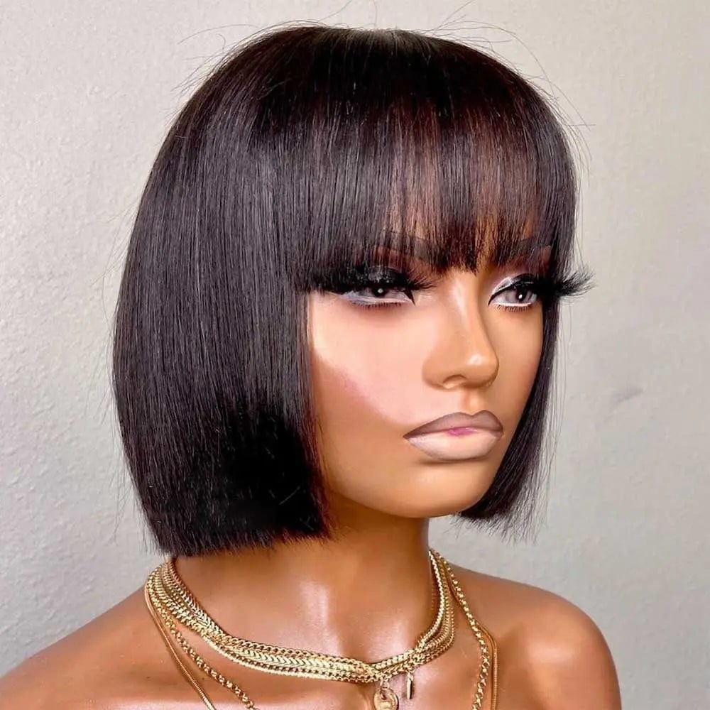 14 Inches / # Color2 Natural Black Bob Wig Cuticle Aligned With Baby Hair Bleached Knots Brazilian Hair Lace Front Wigs