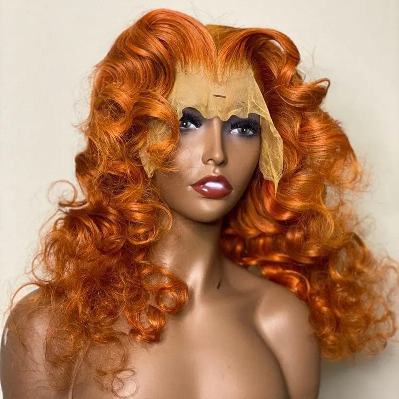 14 Inches / #Ginger Color Luxury Water Wave Wig Cambodian Virgin Human Wavy Curly Unprocessed Frontal Laces Wigs Vendors
