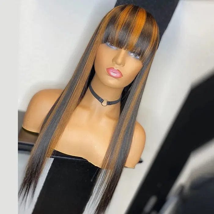 14 Inches / #Highlight Color Highlight Bone Straight Perruque Human Hair Lace Wigs Pre Plucked Highlighted Wigs Human Hair Lace Front With Bang Fringe
