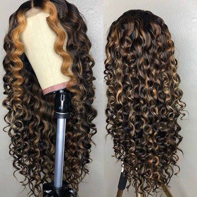 14 Inches / Inquiry for More Customize Styles Bleached Knots Wet Curly Brown Highlight Color Full Cuticle Aligned Human Hair HD Lace Front Wigs With Baby Hair