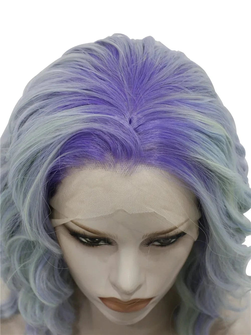 14 Inches / N17-C164-GL Celebrity 14inch dyed blue purple dark roots curly WigCosplay Premium Synthetic Wigs Futura Heat Resistant Synthetic Hair Wig