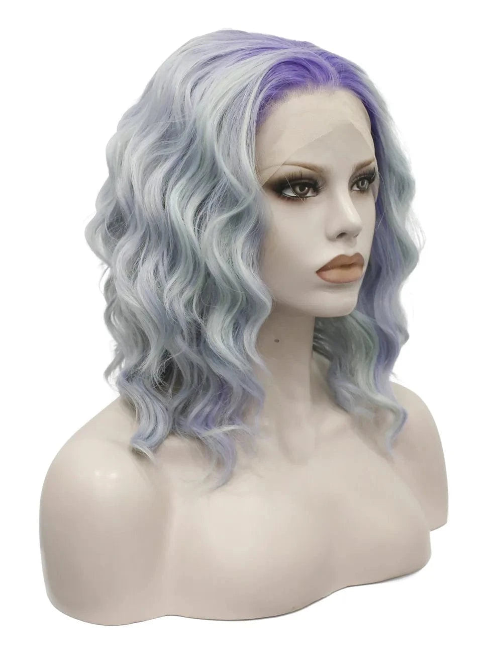 14 Inches / N17-C164-GL Celebrity 14inch dyed blue purple dark roots curly WigCosplay Premium Synthetic Wigs Futura Heat Resistant Synthetic Hair Wig