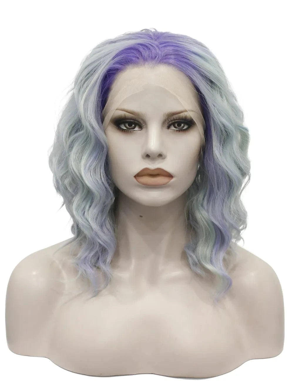 14 Inches / N17-C164-GL Celebrity 14inch dyed blue purple dark roots curly WigCosplay Premium Synthetic Wigs Futura Heat Resistant Synthetic Hair Wig