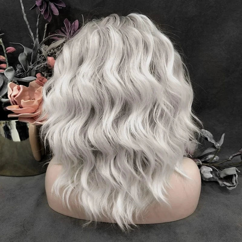 14 Inches / N17-C190-GL Celebrity 14inch ombre dyed grey dark rootscurly WigCosplay Premium Synthetic Wigs Futura Heat Resistant Synthetic Hair Wig