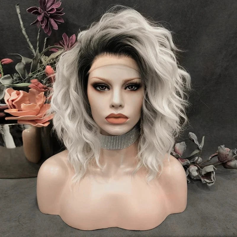 14 Inches / N17-C190-GL Celebrity 14inch ombre dyed grey dark rootscurly WigCosplay Premium Synthetic Wigs Futura Heat Resistant Synthetic Hair Wig