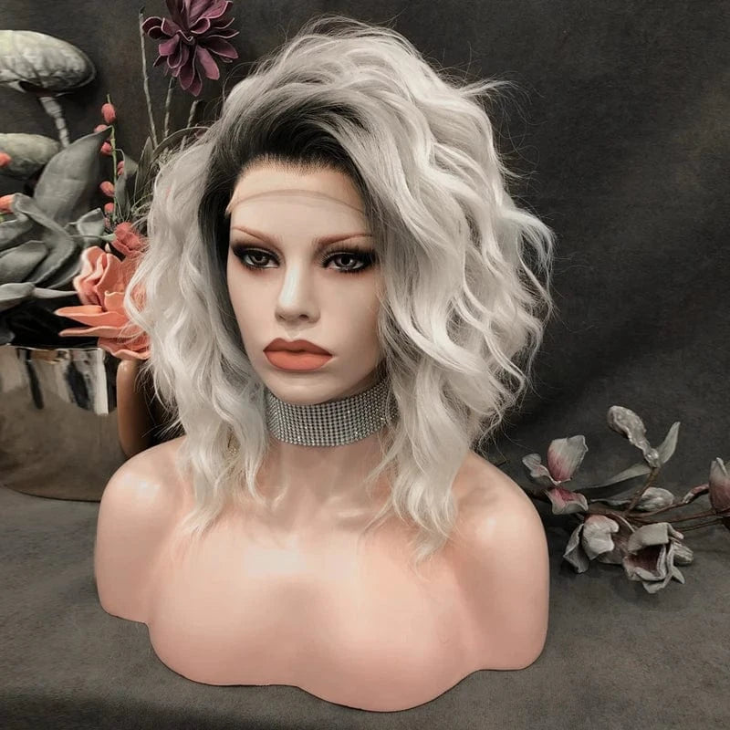 14 Inches / N17-C190-GL Celebrity 14inch ombre dyed grey dark rootscurly WigCosplay Premium Synthetic Wigs Futura Heat Resistant Synthetic Hair Wig