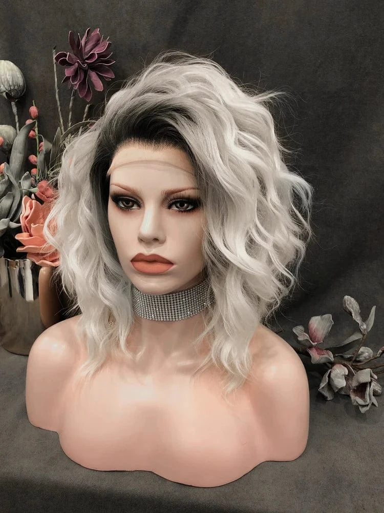 14 Inches / N17-C190-GL Celebrity 14inch ombre dyed grey dark rootscurly WigCosplay Premium Synthetic Wigs Futura Heat Resistant Synthetic Hair Wig