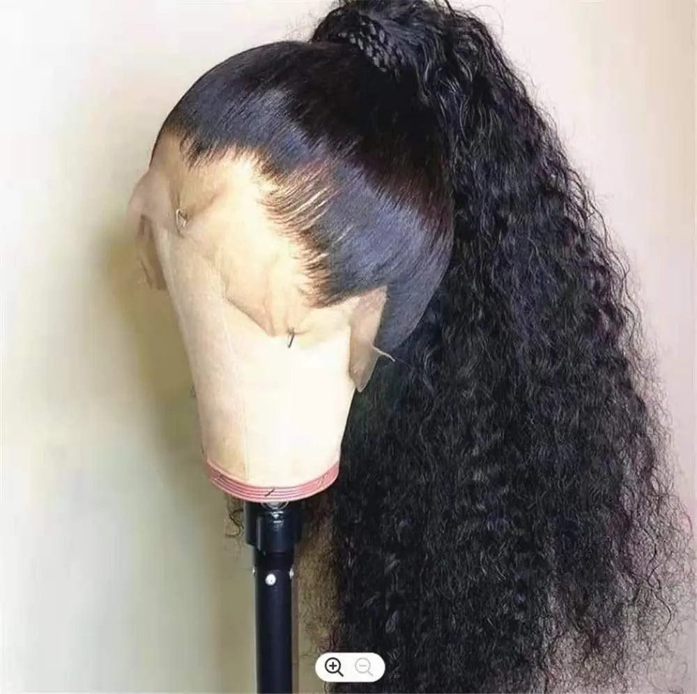 14 Inches / #Natural color Virgin Cuticle Aligned Hair Frontal Wig For Black Women Kinky Curly High Ponytail Virgin Brazilian 360 Lace Frontal Wig
