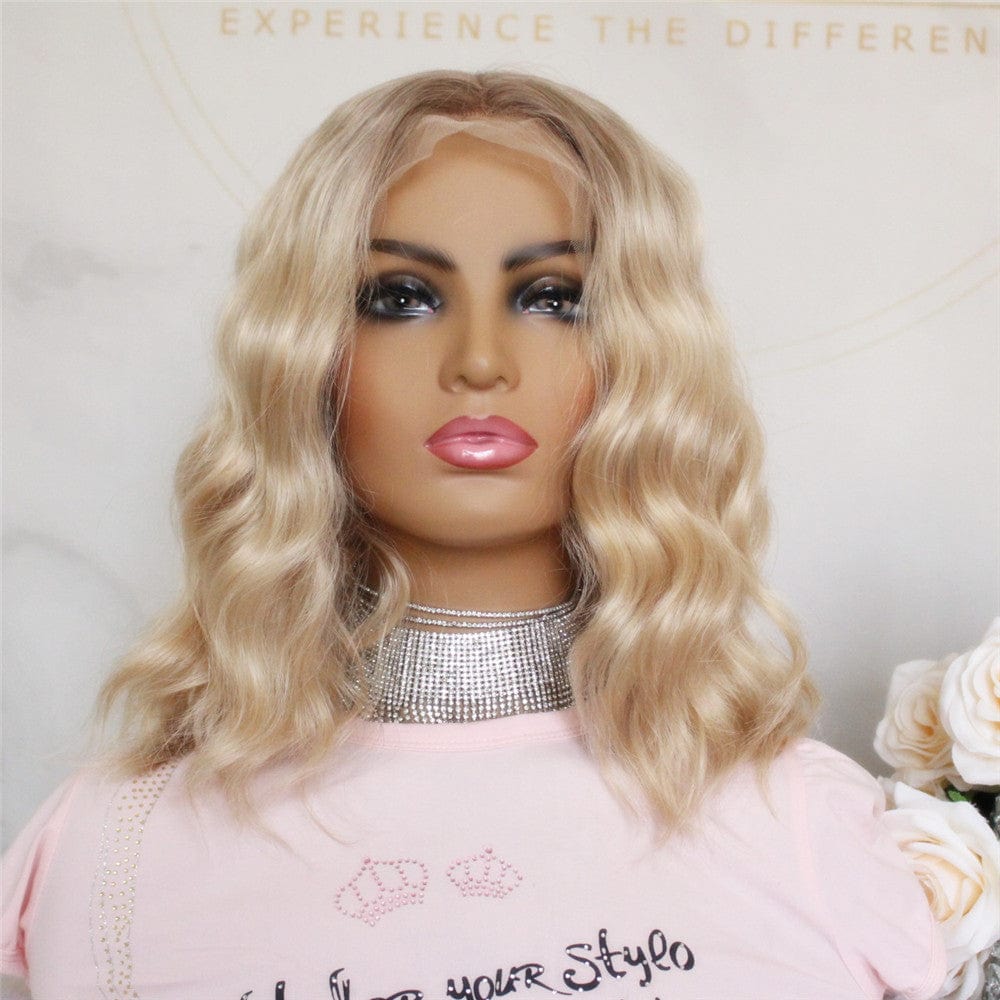 14 Inches / Ombre #613 Blonde Color Water Wave Trendy Ombre #613 Blonde Color Customized Inches Body Wave Mink Virgin Peruvian Human Hair Transparent Lace Front Wigs