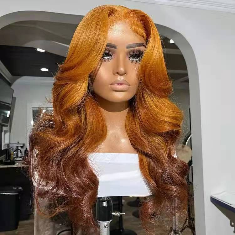 14 Inches / Ombre Ginger Brown New Ombre Pink Blue Colour Brazilian Virgin Cuticle Aligned Human Hair Transparent Lace Front Wigs