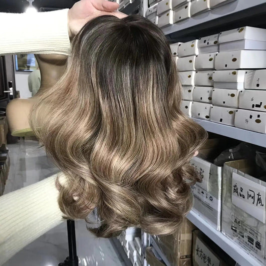14 Inches / Orange Ash Blonde Balayage Ombre brown color wigs