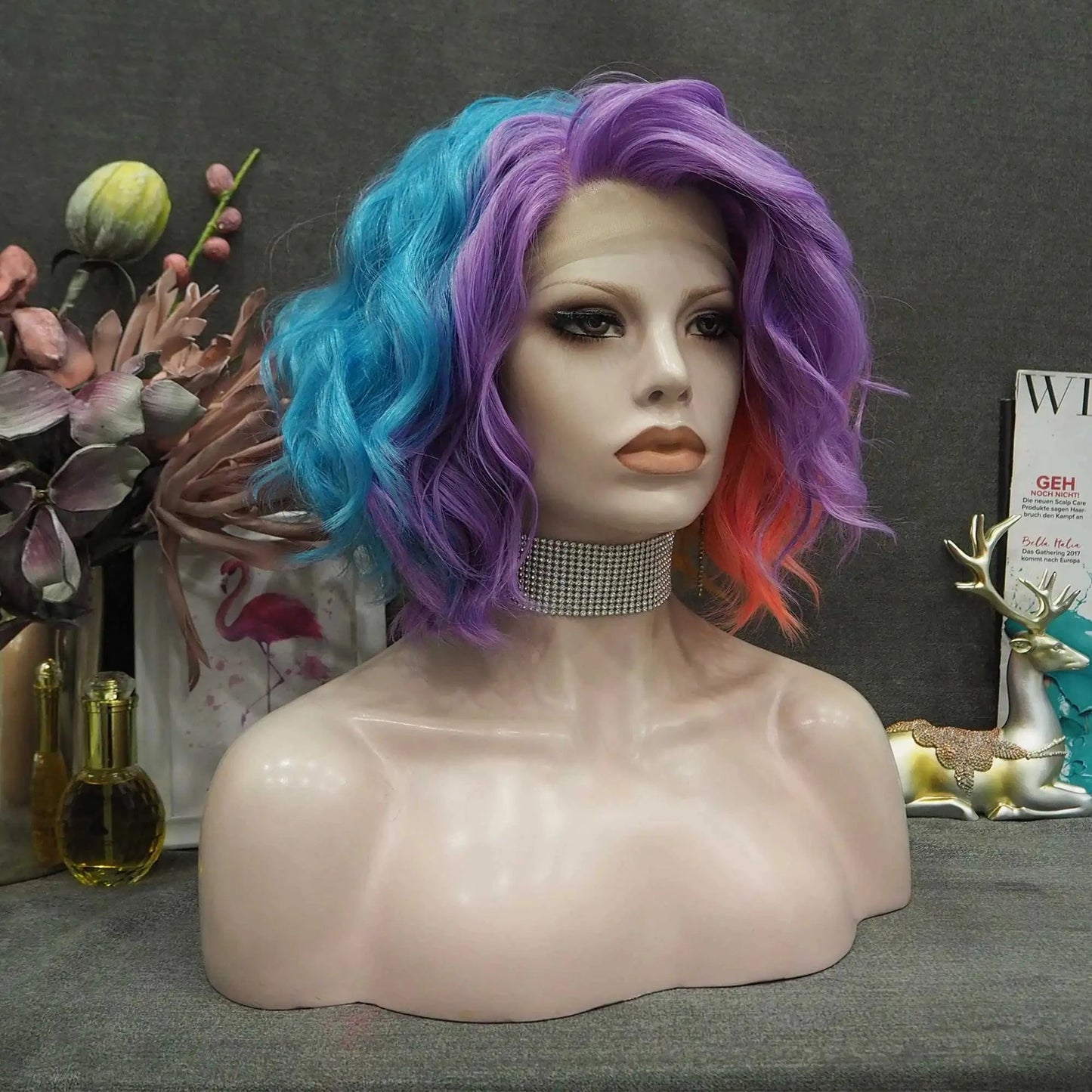 14 Inches / S37-2101-03-GL Celebrity Wig New Designed rainbow highlighted color Daily life Wearing futura Henlon fiber Synthetic Lace front Wigs