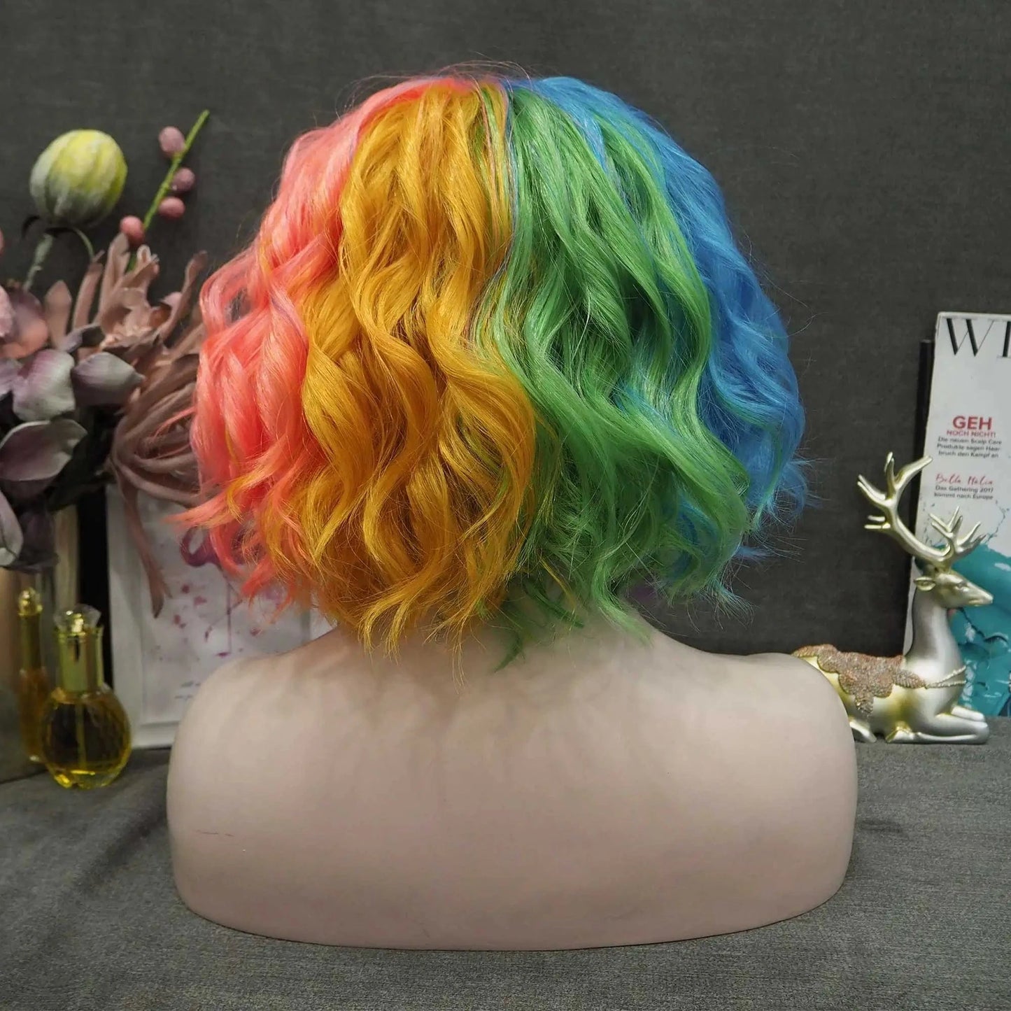 14 Inches / S37-2101-03-GL Celebrity Wig New Designed rainbow highlighted color Daily life Wearing futura Henlon fiber Synthetic Lace front Wigs