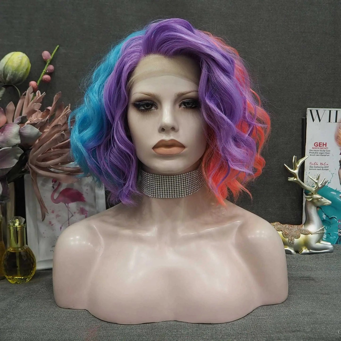 14 Inches / S37-2101-03-GL Celebrity Wig New Designed rainbow highlighted color Daily life Wearing futura Henlon fiber Synthetic Lace front Wigs