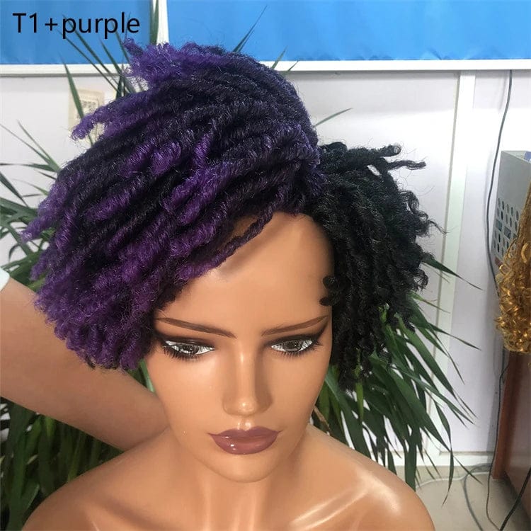 14 Inches / T1+purple Multi Colored Magic Afro Kinky Curly Wigs With Fringe Women's Short Grey Synthetic Hair Wigs