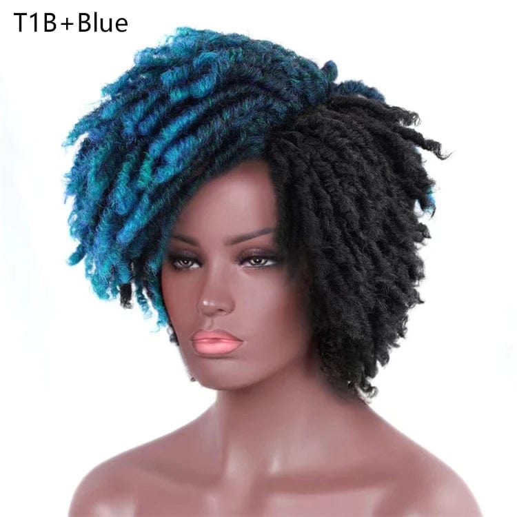 14 Inches / T1B+Blue Multi Colored Magic Afro Kinky Curly Wigs With Fringe Women's Short Grey Synthetic Hair Wigs