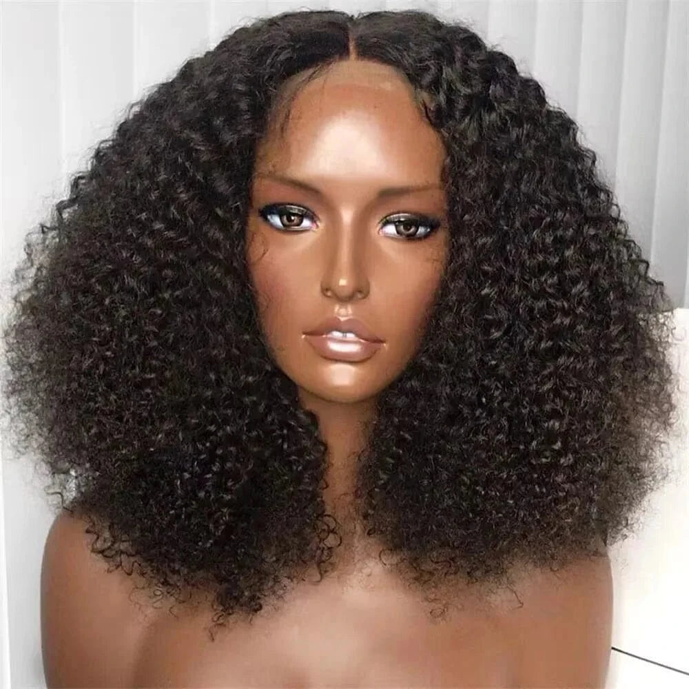 14inch 200%Density Afro Kinky edges Glueless Wig,Brazilian Virgin Human Hair Wigs For Black Women,Bob Curly 13X4 lace Front Wigs