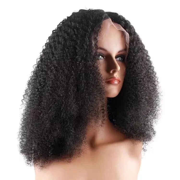 14inch 200%Density Afro Kinky edges Glueless Wig,Brazilian Virgin Human Hair Wigs For Black Women,Bob Curly 13X4 lace Front Wigs