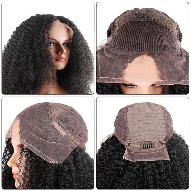 14inch 200%Density Afro Kinky edges Glueless Wig,Brazilian Virgin Human Hair Wigs For Black Women,Bob Curly 13X4 lace Front Wigs