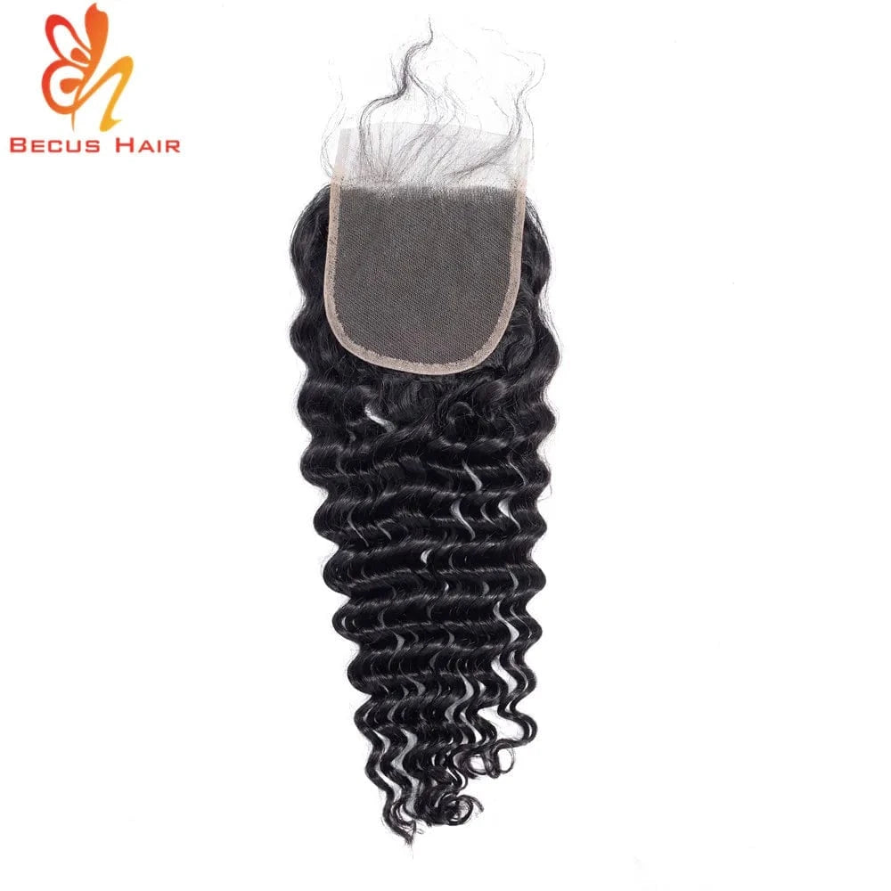 14inches / Black / 4x4 Wholesale Free Part 4 X 4 Lace Deep Curly Brazilian Hair Lace Frontal Closure in Human Hair Extension