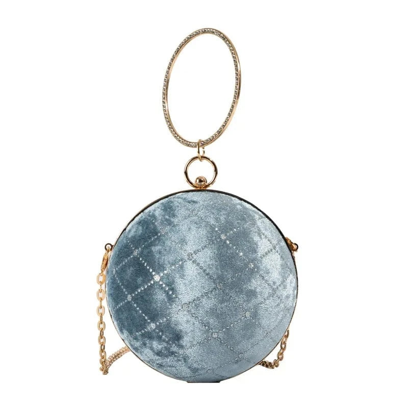 14x14x14cm / 24281 Gray European Retro Handbag Velvet Women Chain Shoulder Bag Fashion Circular Diamond Ball Crossbody Bag Round Evening Party Clutch