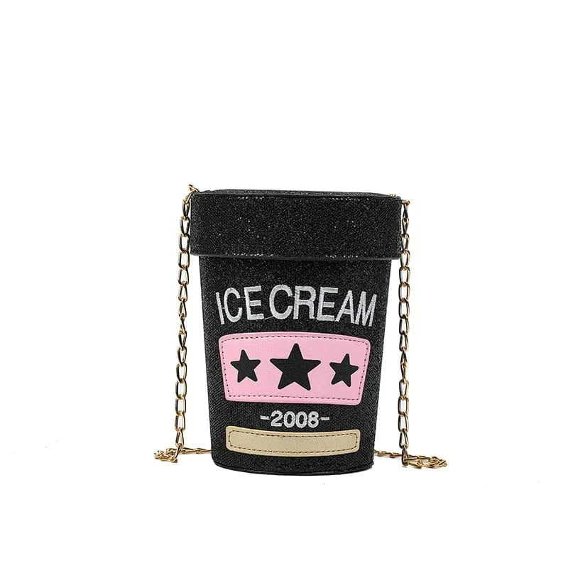14x14x18cm / 24177 Black Creative Funny Embroidery Letters Women Barrel-shaped Purses Handbags Cylinder Shoulder Bags Ladies Laser Glitter Messenger Bag