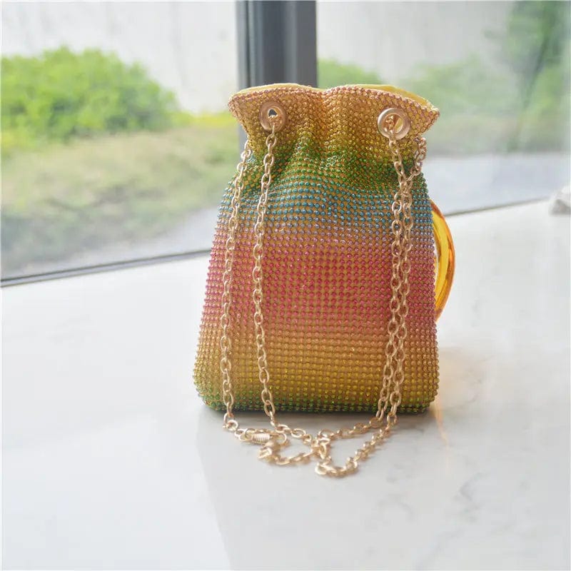 14X3X20CM / Colorful Luxury  Bling Crystal Bucket Shoulder Bag Clutch Evening Rhinestone Bag Ladies Diamond Party Purse Bucket Handbag for Women