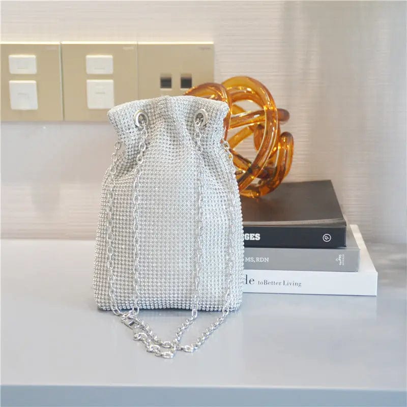 14X3X20CM / Silver Luxury  Bling Crystal Bucket Shoulder Bag Clutch Evening Rhinestone Bag Ladies Diamond Party Purse Bucket Handbag for Women