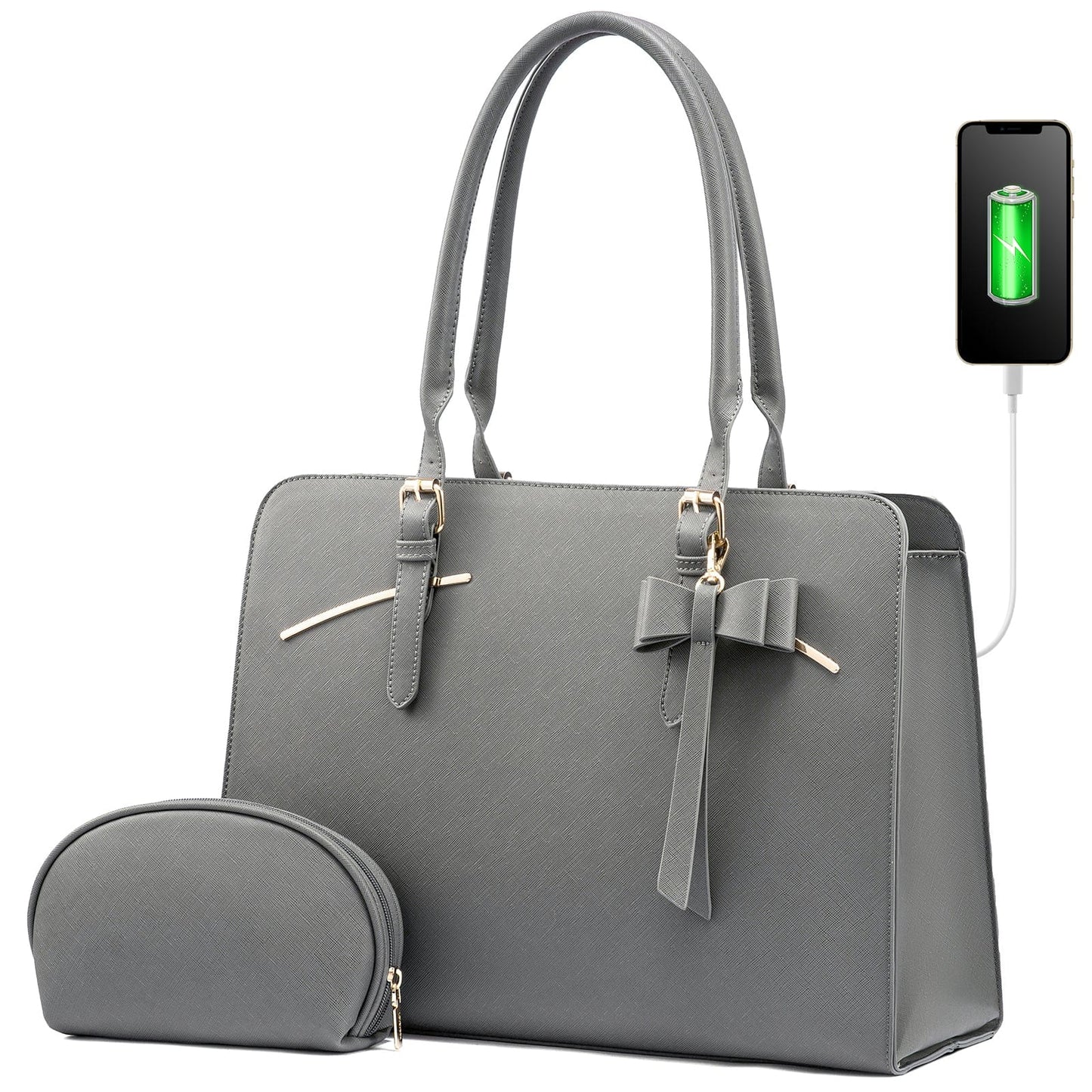 15.6'' / Gray LOVEVOOK 2022 Ladies Handbags Laptop Work Shoulder Tote Computer Bags Pu Leather Women Briefcase Laptop Bags