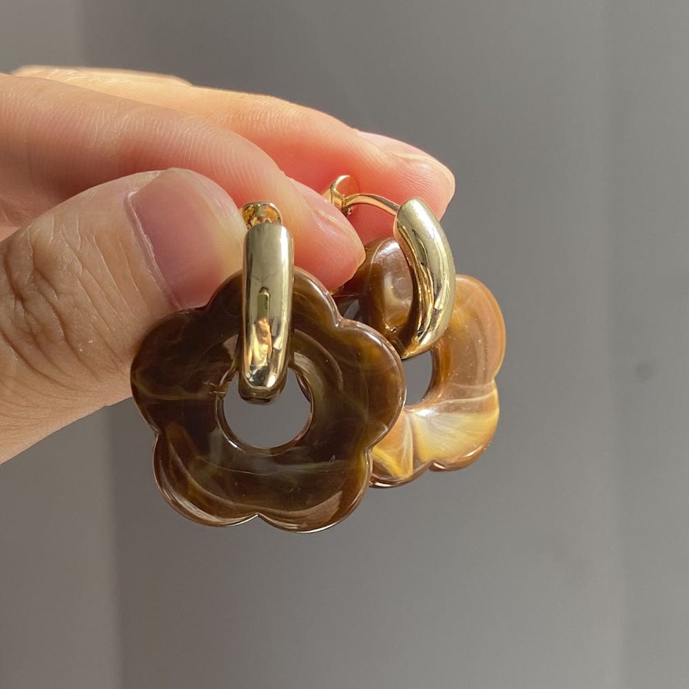 15 CARTER LISA Multicolor Transparent Acrylic Marbling Flower Drop Earrings for Women Gold Silver Metal Round Hoop Resin Earings