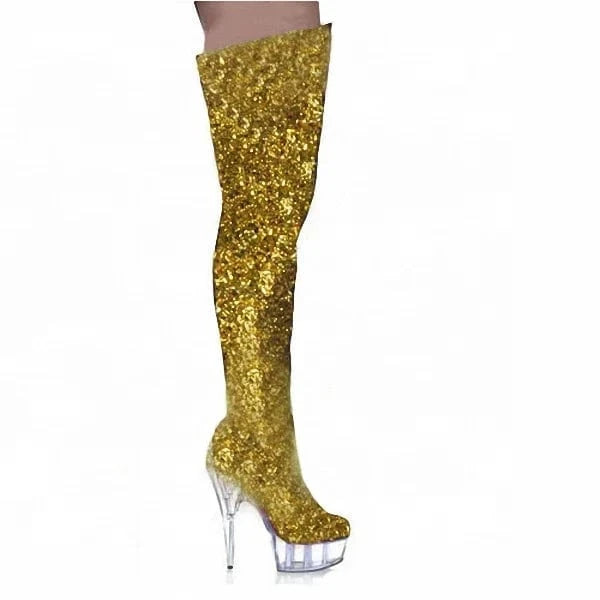 15 cm sexy hate day superb high tall canister boots the knee-high boots pole dancing performance stage shows dress shoress shoes