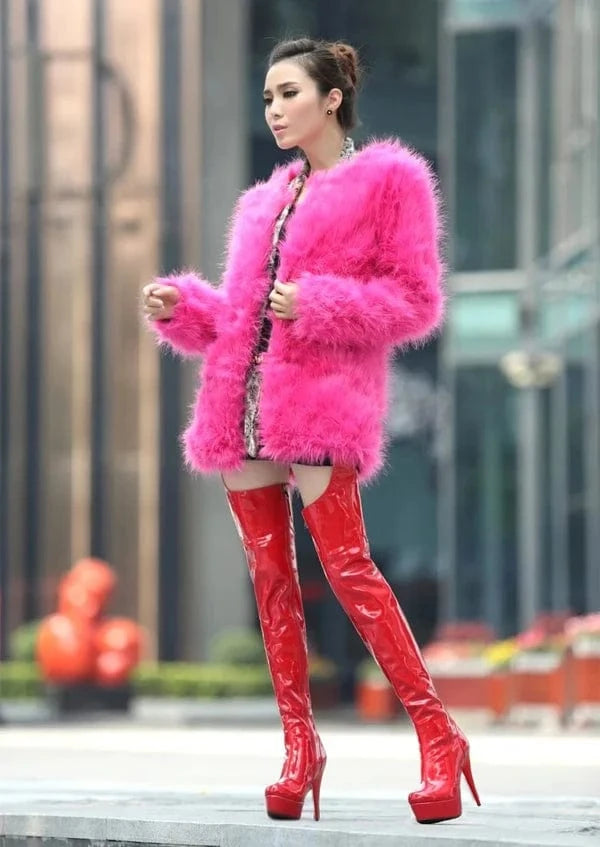 15 cm the pink high with knees and the waist boots nightclub dance fashion models show sexy jumpsuits boots shoes