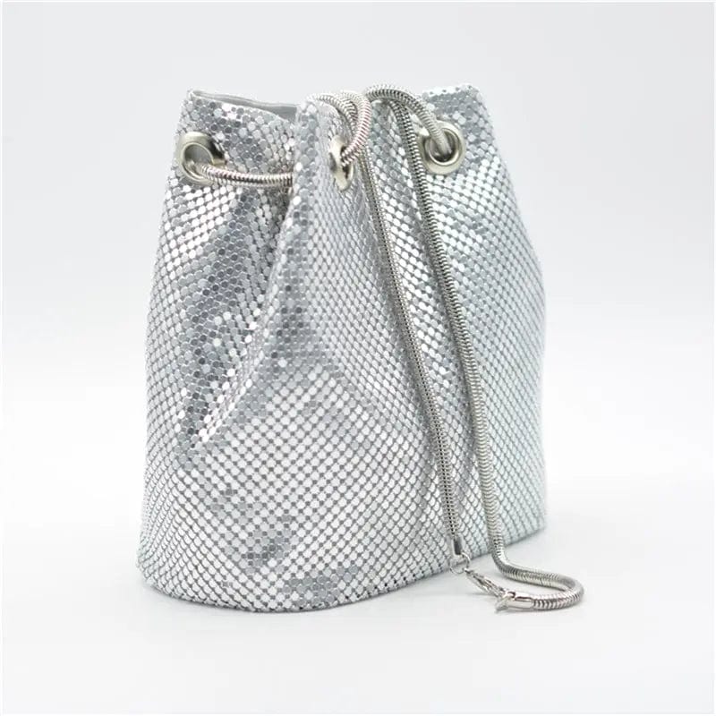 15X12.5X16CM / Silver Wholesale Cross Body Bag Aluminum Evening Clutch Bag Party Prom Wedding  Shoulder Purse Metallic Shiny Scale Tote Bag