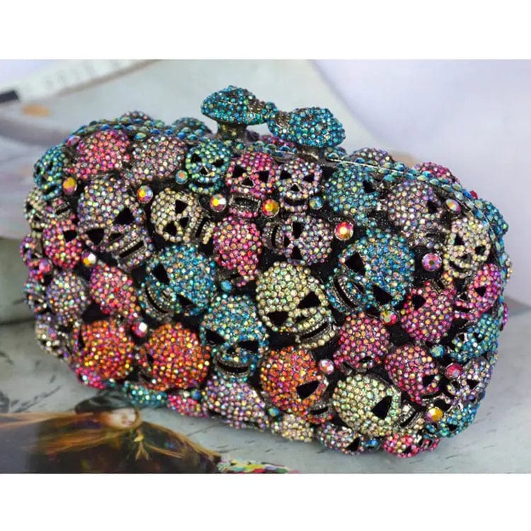 15X4.5X9CM / Multi Luxurious Crystal Rhinestone Clutch Handbag Handmade Evening Bags Skulls Head Clutch Purse Ladies Fashion Night Party Bag
