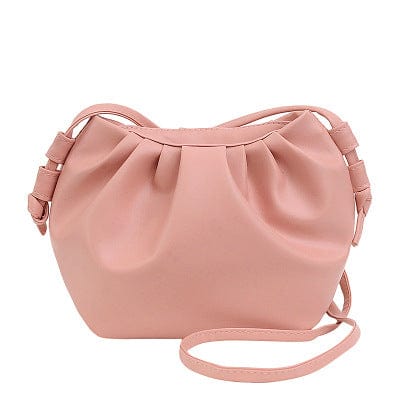 16*18*10CM / pink Fashion Pure Color High Quality Leather Ruched Pattern Cloud Shape Women Shoulder Bag