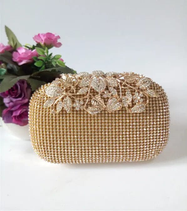 16*5*12cm / Golden Show Women's Fashion And Noble Quality Of Silver Shining Bag Inlaid With Diamond Leaves Flower Clutch Dinner Bag