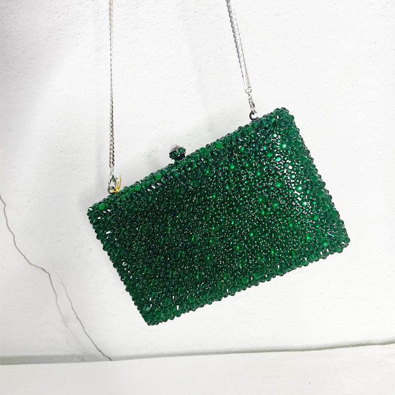 16.5X11X4CM / green Luxury Women Green Crystal Clutch Bag Wedding Evening Bags Metal Handbag Bridal Purse Wedding Party Clutches