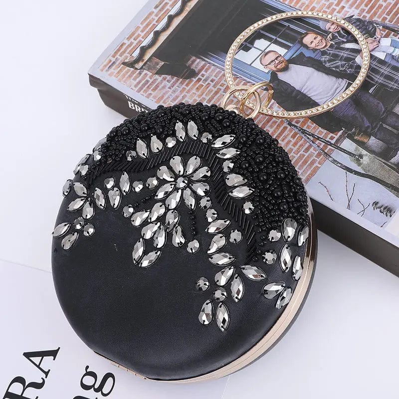 16*6.5*18cm / black New Designer Round Portable Exquisite Single-sided Bead Embroidery Clutch Dinner Bags With Rhinestone Evening Hand bags