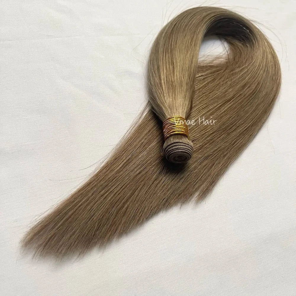 16 Inches / #18 VMAE Peruvian Virgin Unprocessed Raw Cuticle Aligned Double Drawn Straight Hand Tied Flat Genius Weft Hair Extensions Human Hair
