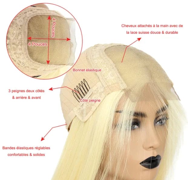 16 Inches / 4*4 hd wig Hot sale 130% 150% Density 100% raw human one donor hair 613 Blonde Transparent full Lace Wig