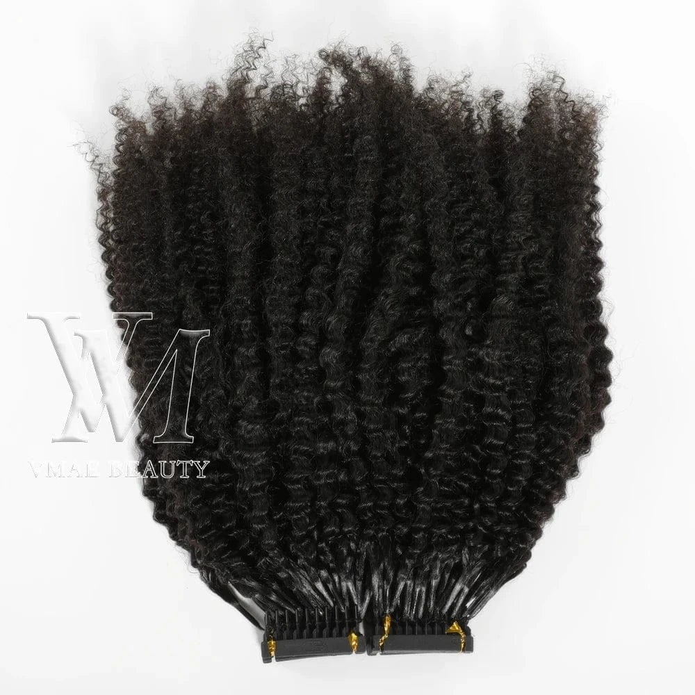 16 Inches / 4A VMAE Mongolian Cuticle Aligned 6D Hair Extension Prebonded Hair Natural Color Afro Kinky Curly 3A 3B 3C 6D Human Hair Extensions