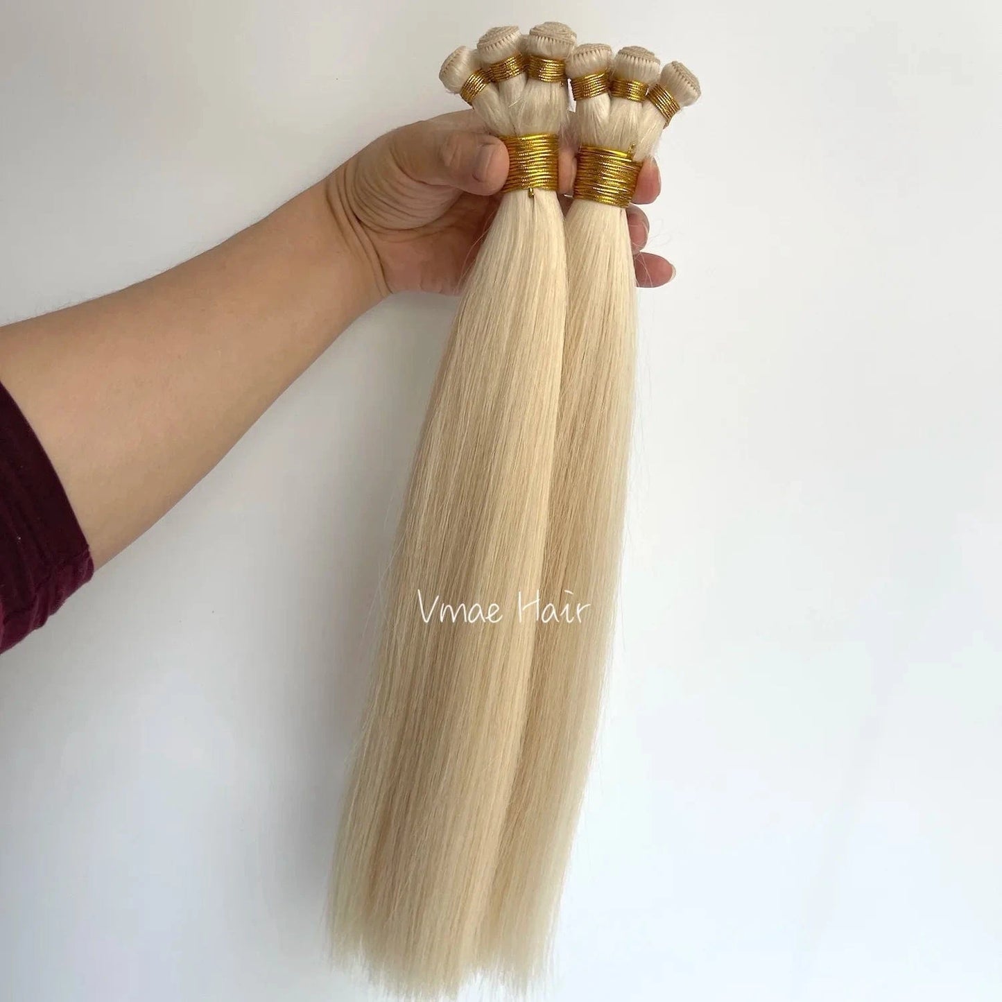 16 Inches / 60# VMAE High Quality Full Cuticle Aligned Virgin Hair Weft 60# Light Color Straight Handtied Human Hair Extension