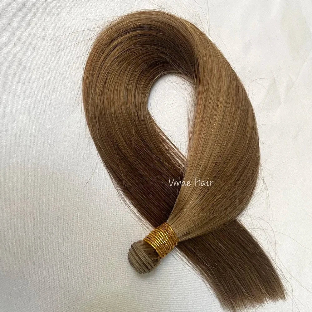 16 Inches / #8 VMAE Peruvian Virgin Unprocessed Raw Cuticle Aligned Double Drawn Straight Hand Tied Flat Genius Weft Hair Extensions Human Hair