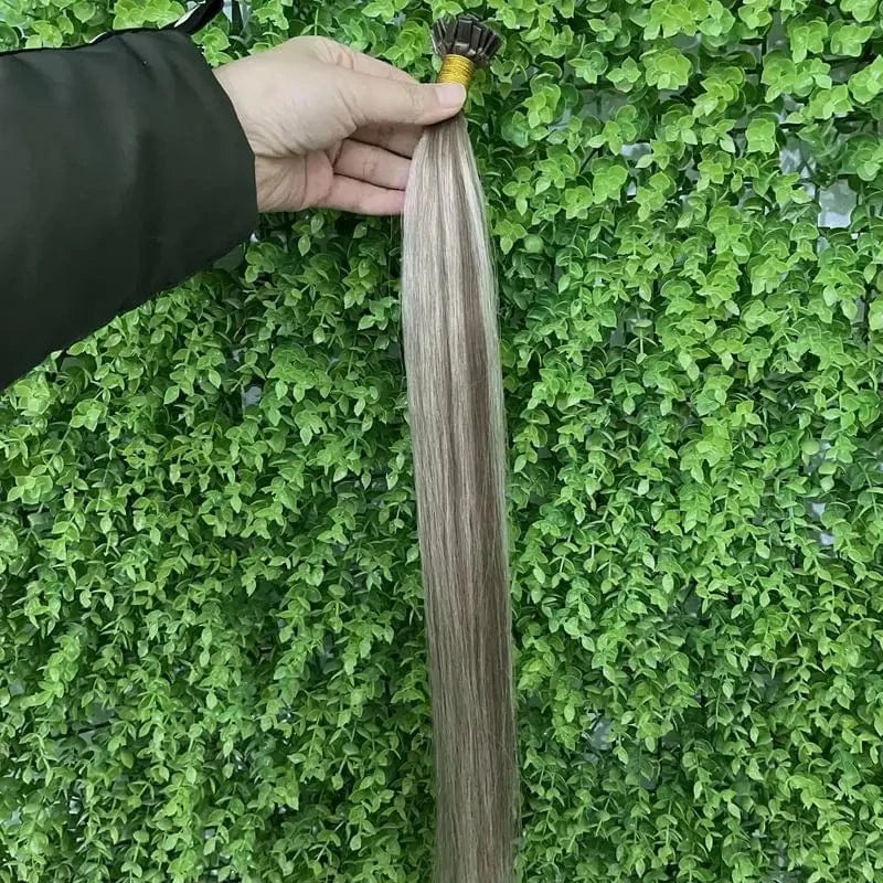 16 Inches / ash blonde Russian hair Flat tip Keratin Bonds straight Human hair extensions Pre-bonded ash blonde color K tip raw bundles
